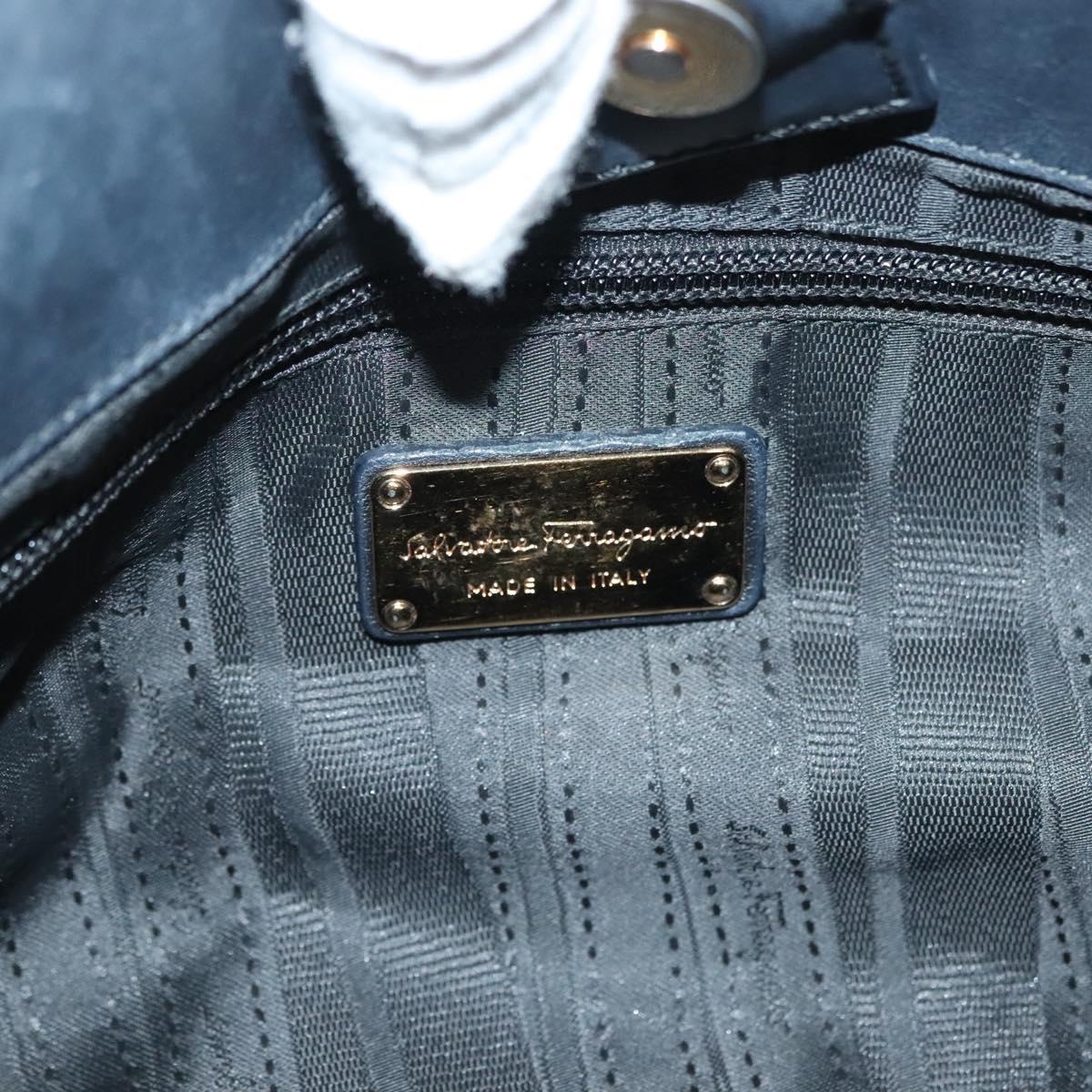 Salvatore Ferragamo Gancini Hand Bag Leather 2way Navy Gold Auth 141427