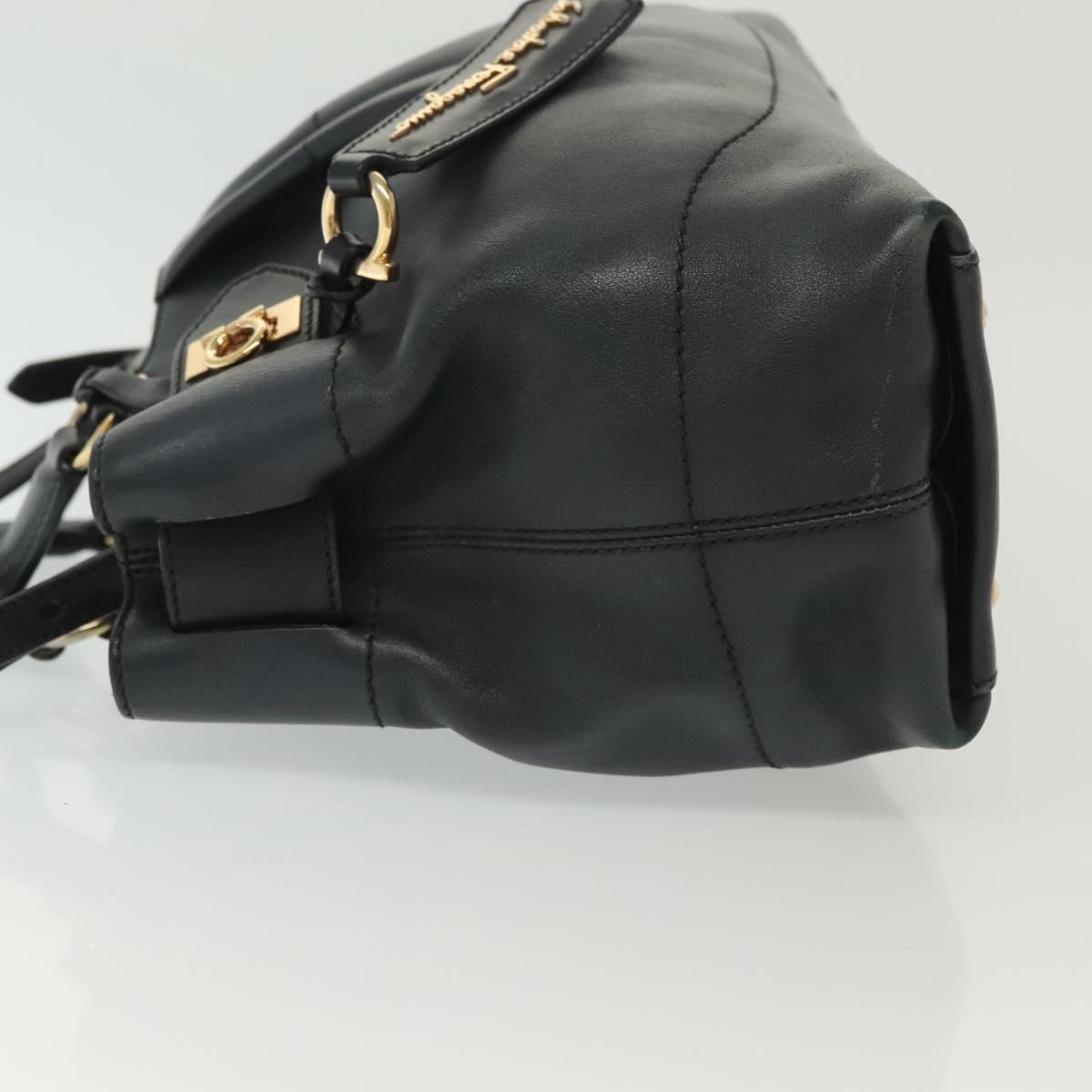 Salvatore Ferragamo Gancini Hand Bag Leather 2way Navy Gold Auth 141427