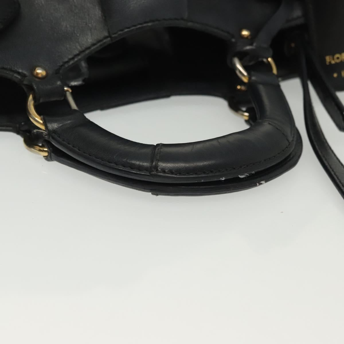 Salvatore Ferragamo Gancini Hand Bag Leather 2way Navy Gold Auth 141427