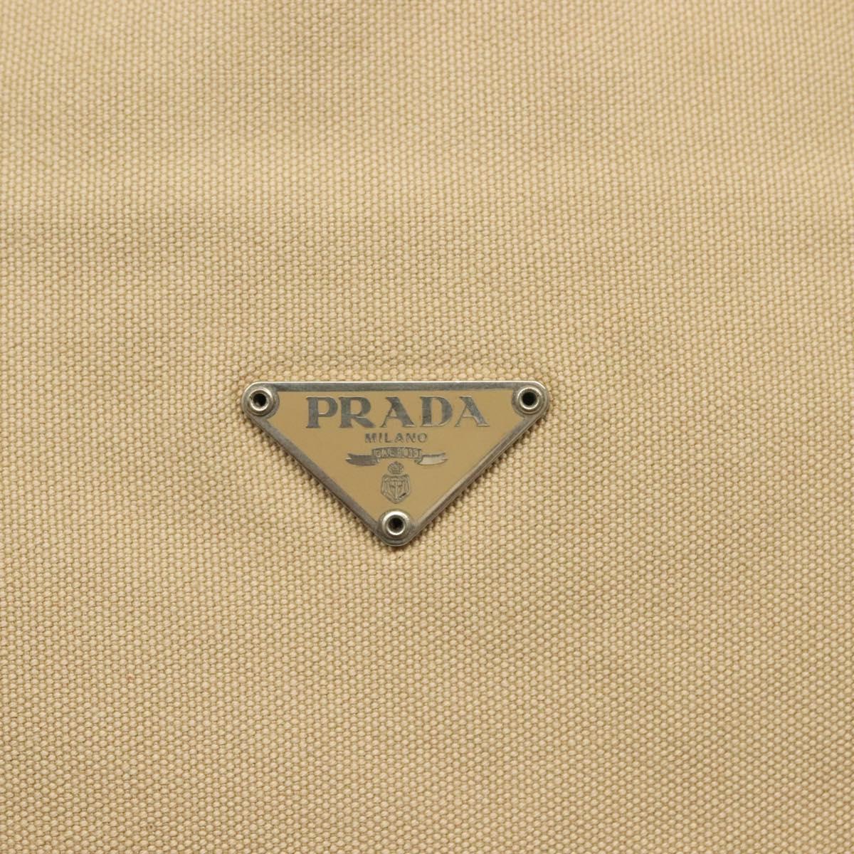PRADA Shoulder Bag Canvas Beige Silver Auth 141428