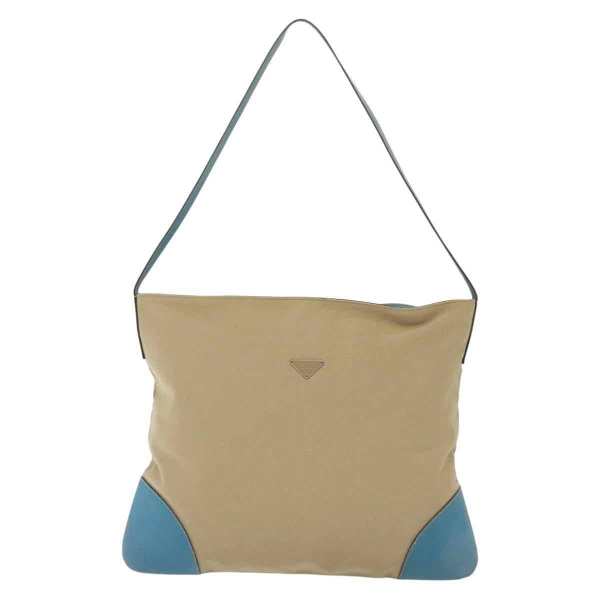 PRADA Shoulder Bag Canvas Beige Silver Auth 141428