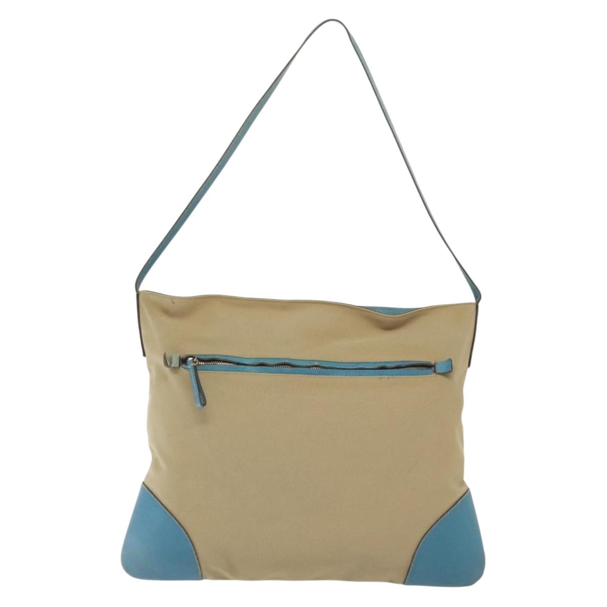 PRADA Shoulder Bag Canvas Beige Silver Auth 141428