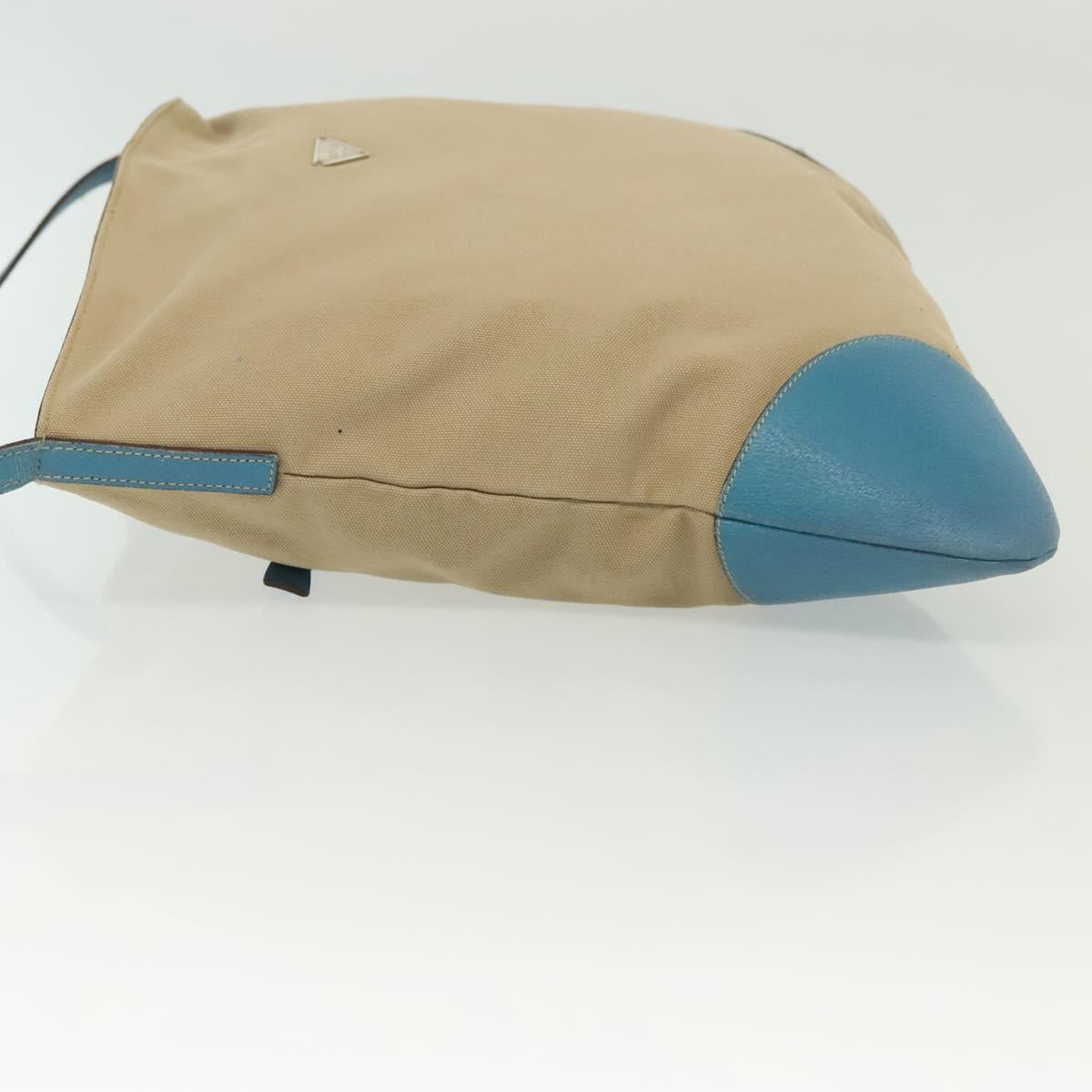 PRADA Shoulder Bag Canvas Beige Silver Auth 141428