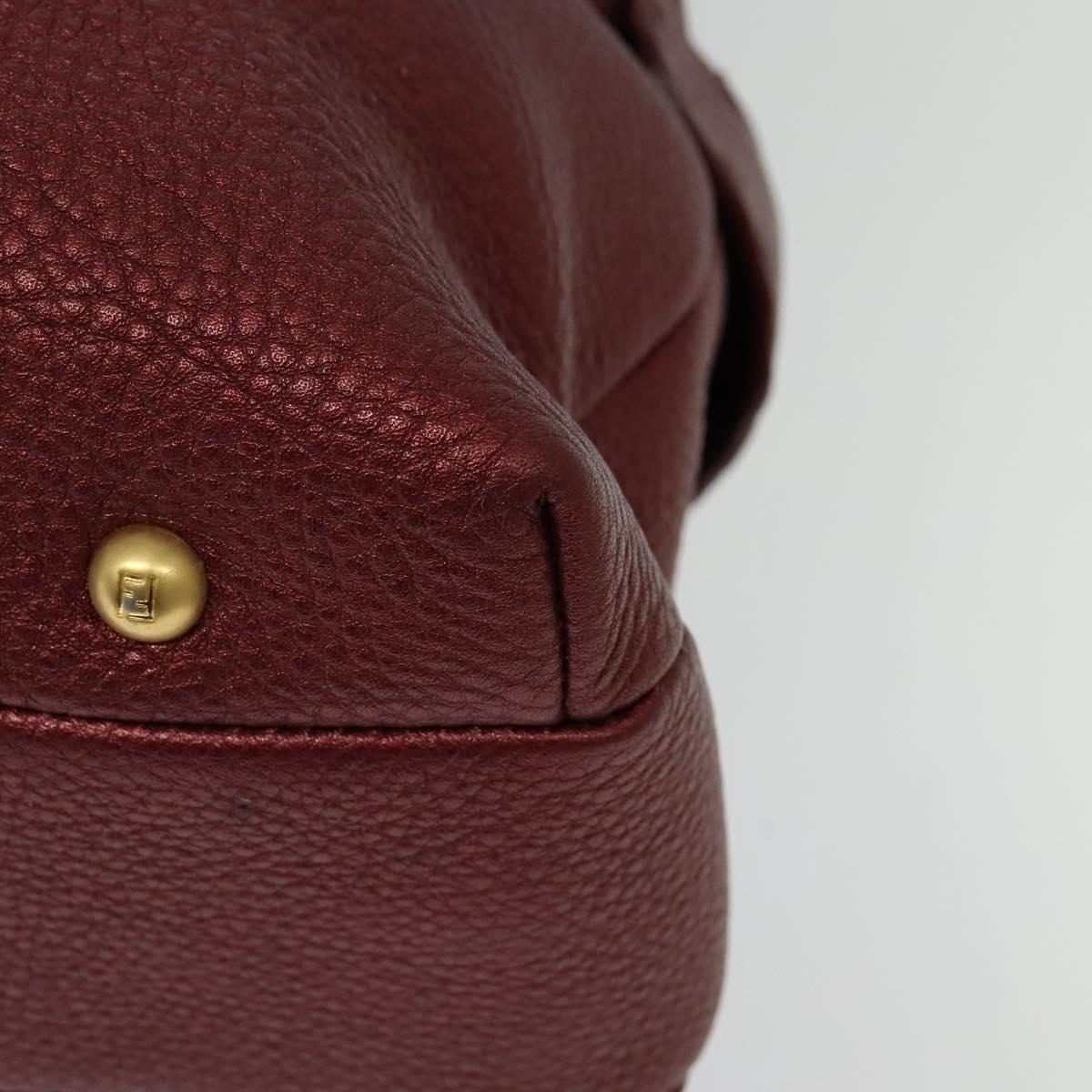 FENDI Celeria Shoulder Bag Leather Red Gold Auth 141479