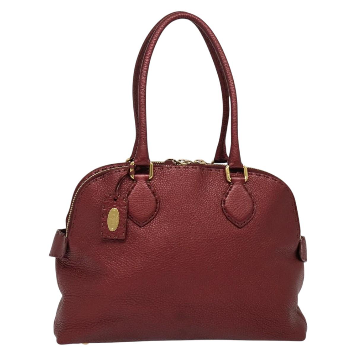 FENDI Celeria Shoulder Bag Leather Red Gold Auth 141479