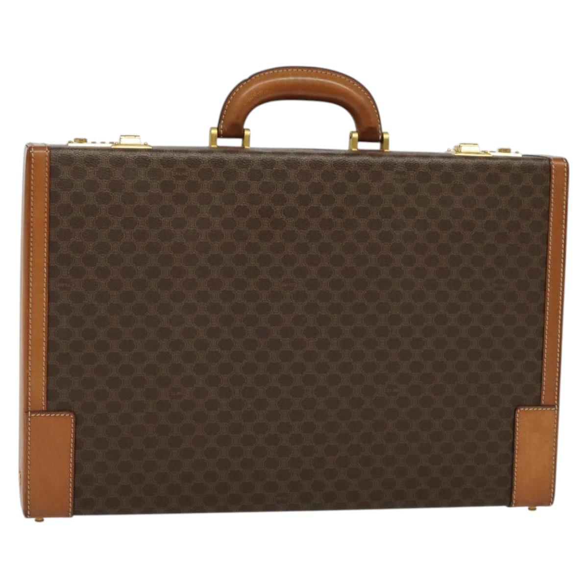 CELINE Macadam Canvas Trunk PVC Leather Brown Gold Auth 141482A