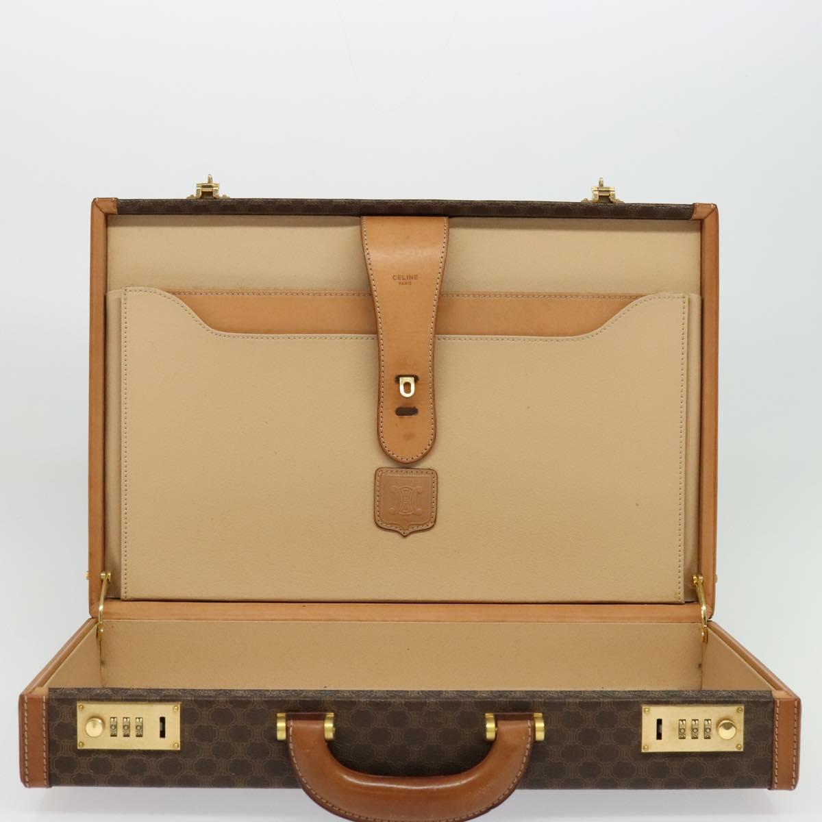 CELINE Macadam Canvas Trunk PVC Leather Brown Gold Auth 141482A