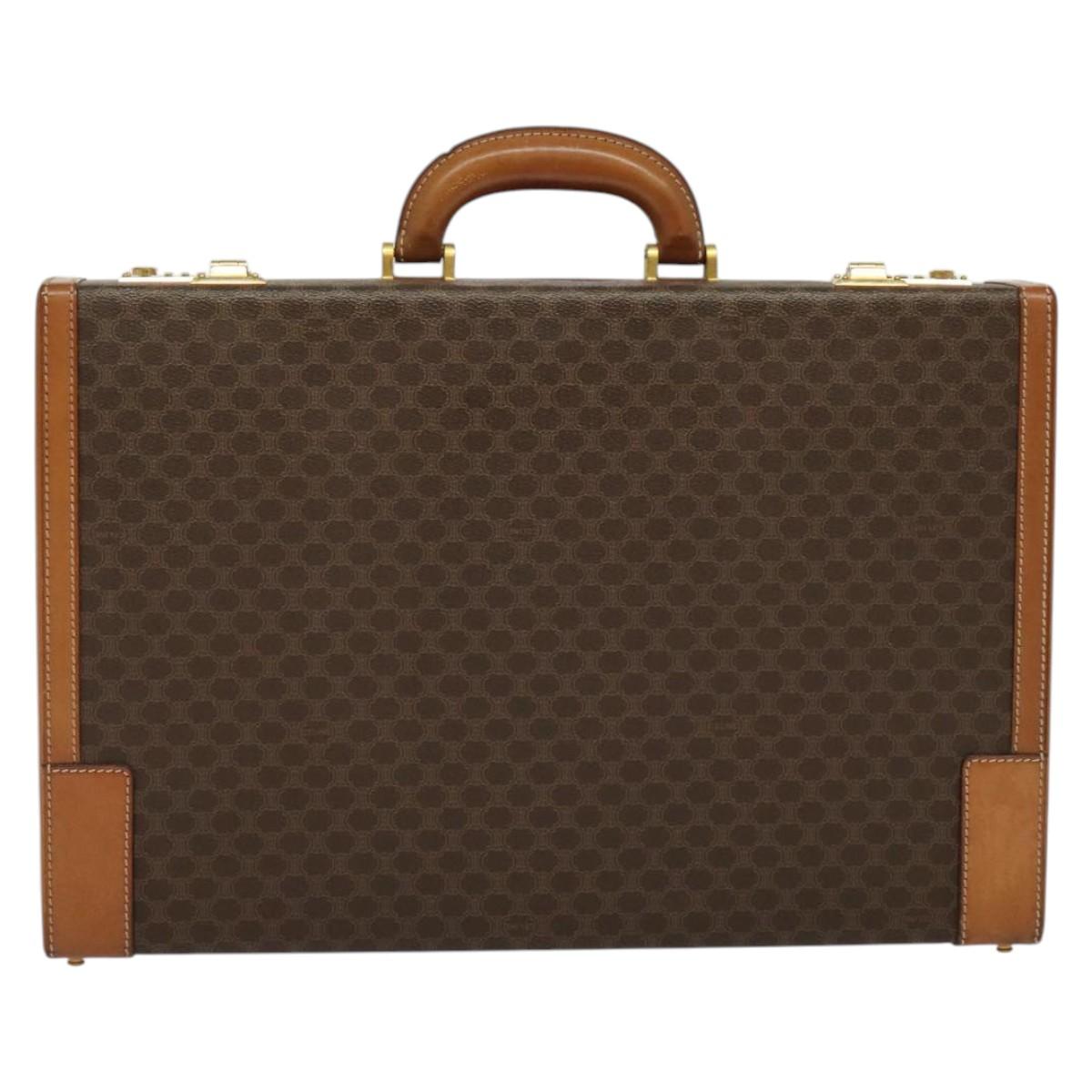 CELINE Macadam Canvas Trunk PVC Leather Brown Gold Auth 141482A