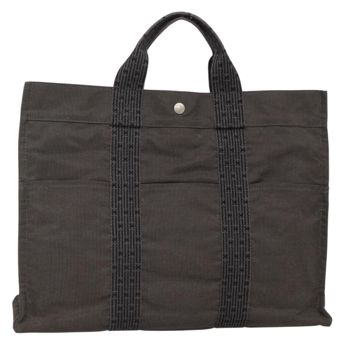HERMES Her Line MM Hand Bag Canvas Gray Silver Auth 141483