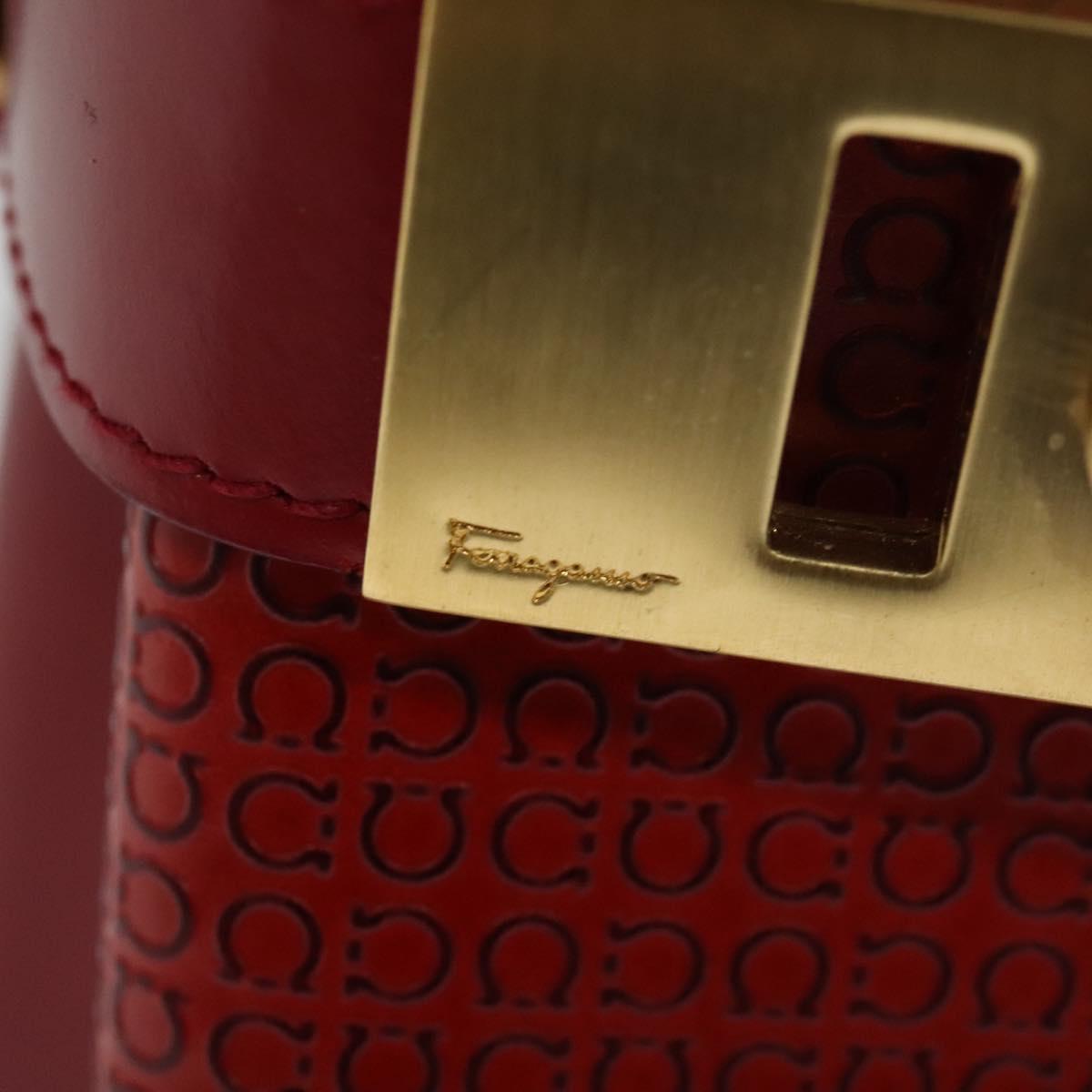 Salvatore Ferragamo Gancini Hand Bag Leather 2way Red Gold Auth 141492