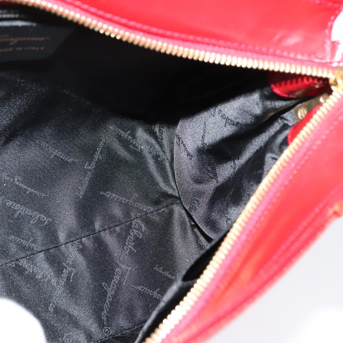 Salvatore Ferragamo Gancini Hand Bag Leather 2way Red Gold Auth 141492