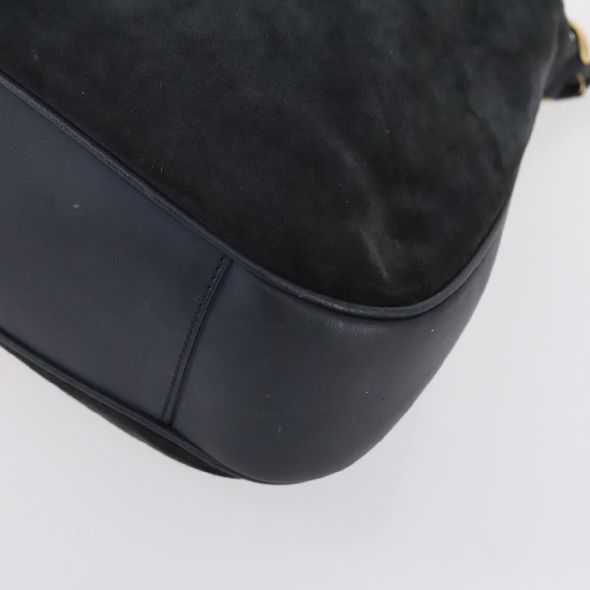 GUCCI Bamboo Shoulder Bag Suede 2way Black Gold 001 1781 1577 Auth 141499