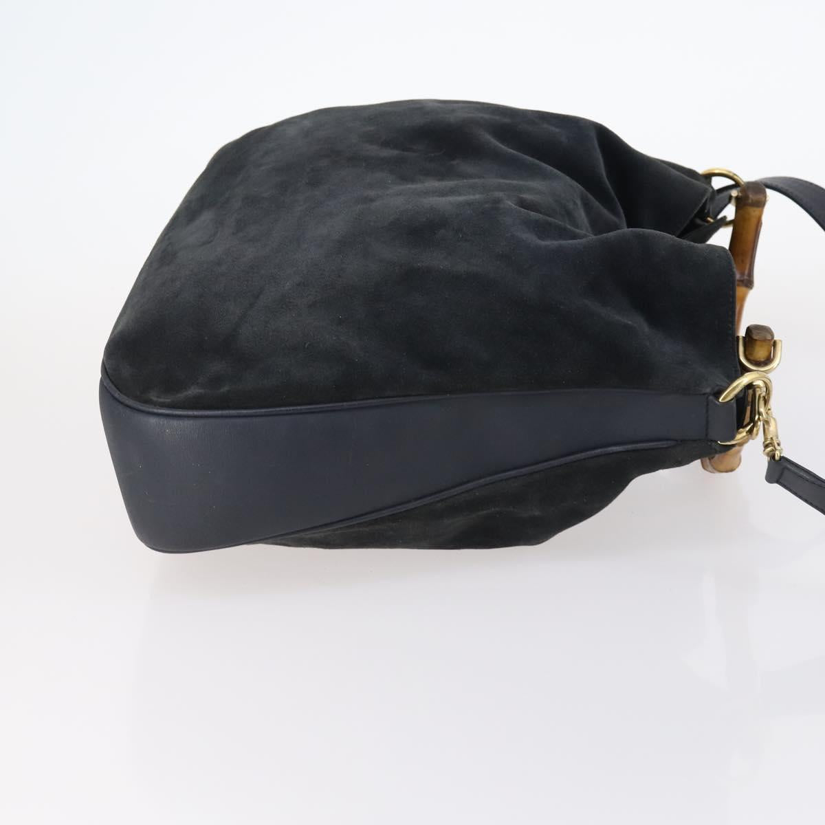 GUCCI Bamboo Shoulder Bag Suede 2way Black Gold 001 1781 1577 Auth 141499