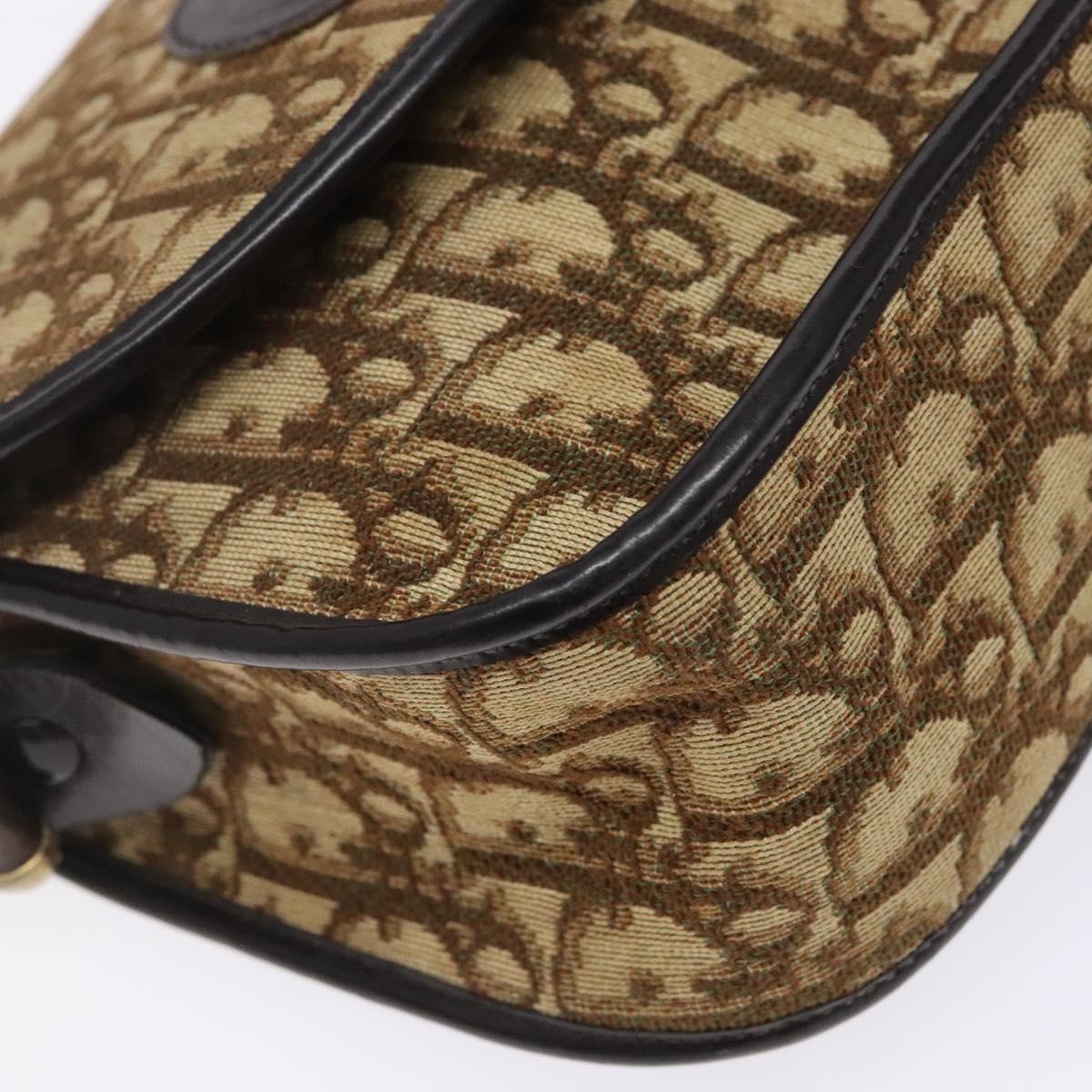 Christian Dior Trotter Canvas Shoulder Bag Brown Gold Auth 141500