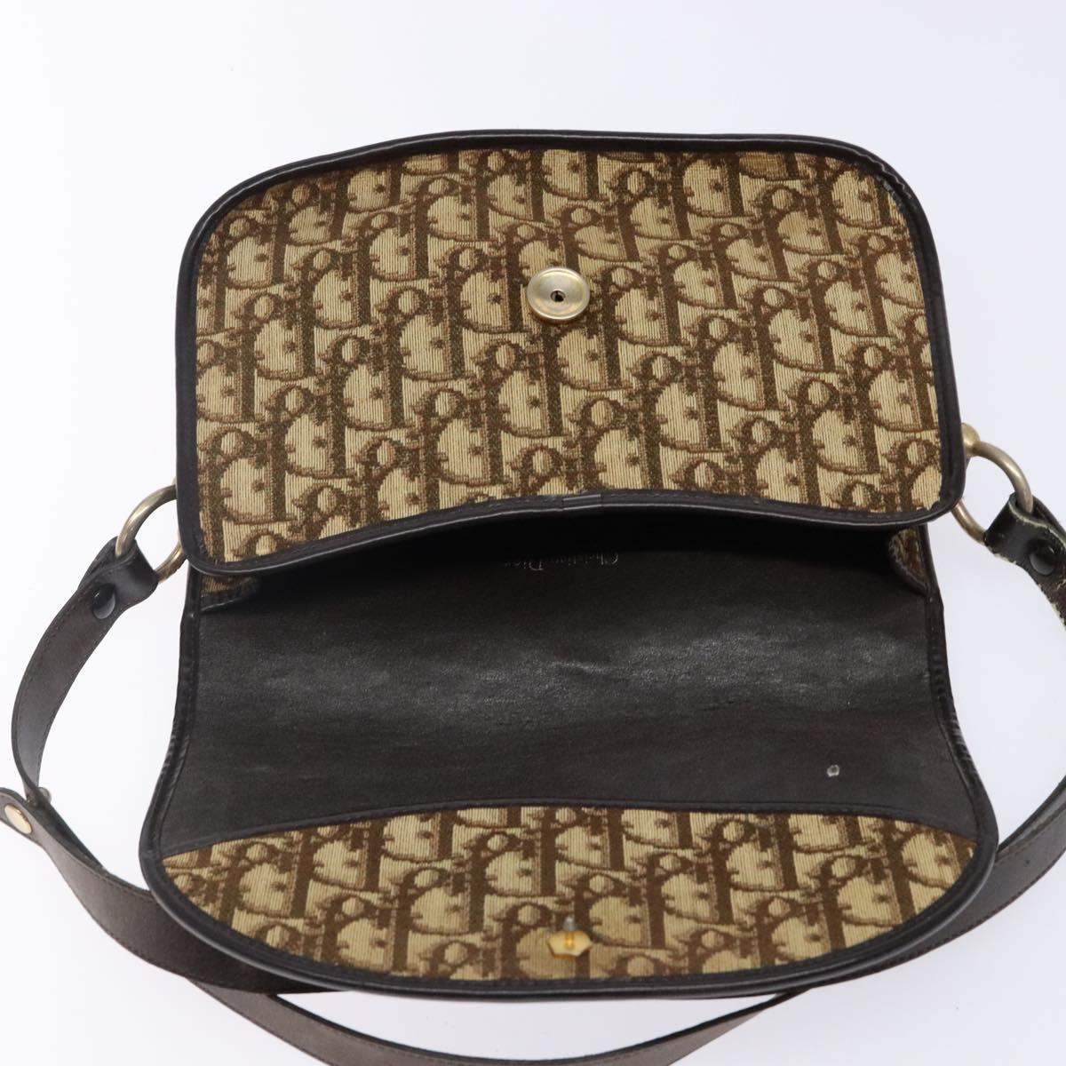 Christian Dior Trotter Canvas Shoulder Bag Brown Gold Auth 141500