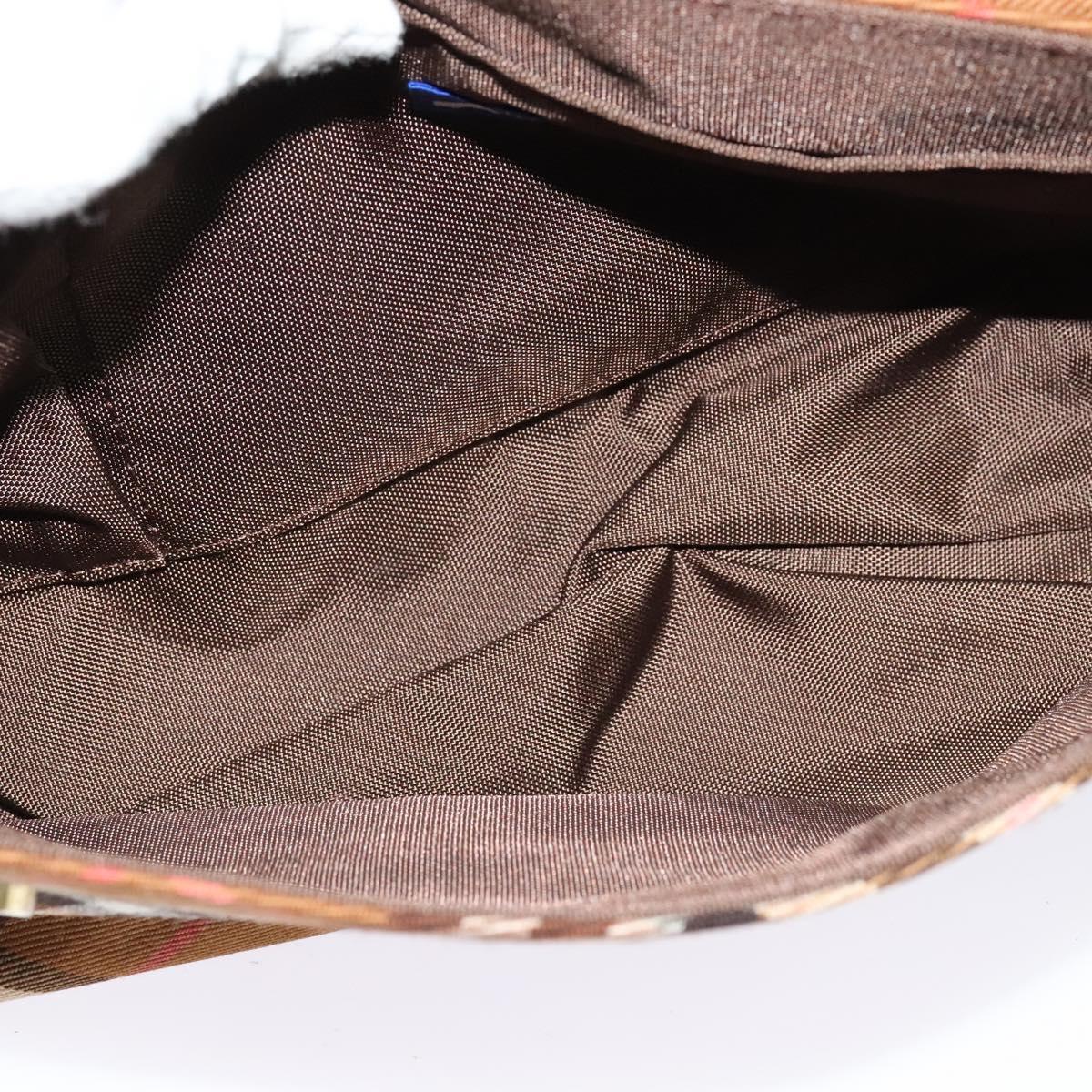 BURBERRY Nova Check Blue Label Shoulder Bag Canvas Brown Silver Auth 141511