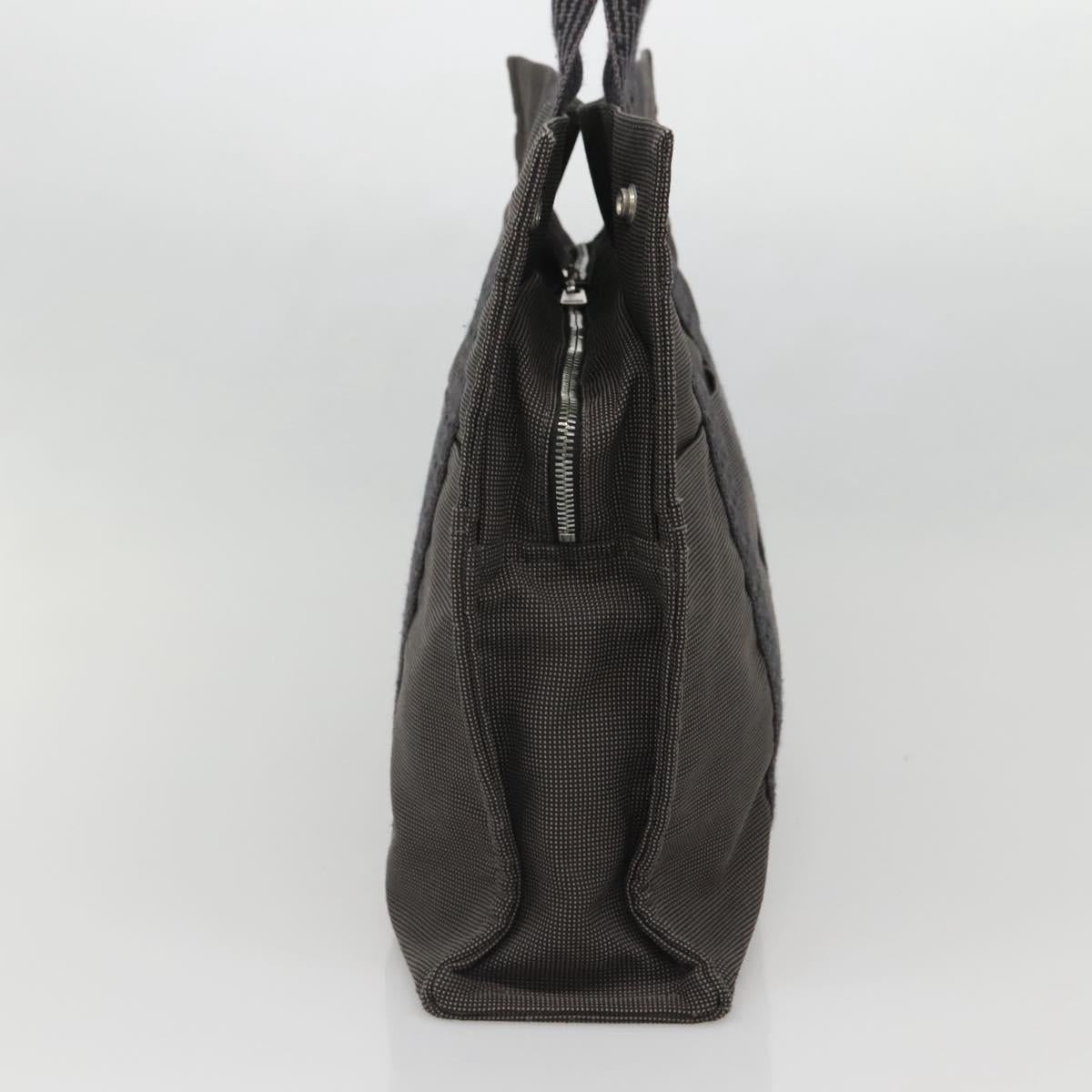 HERMES Her Line MM Hand Bag Canvas Gray Silver Auth 141514