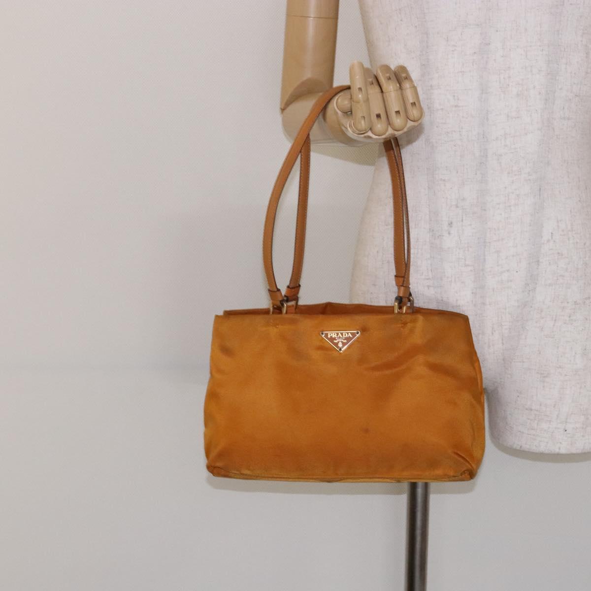 PRADA Shoulder Bag Nylon Orange Gold Auth 141517