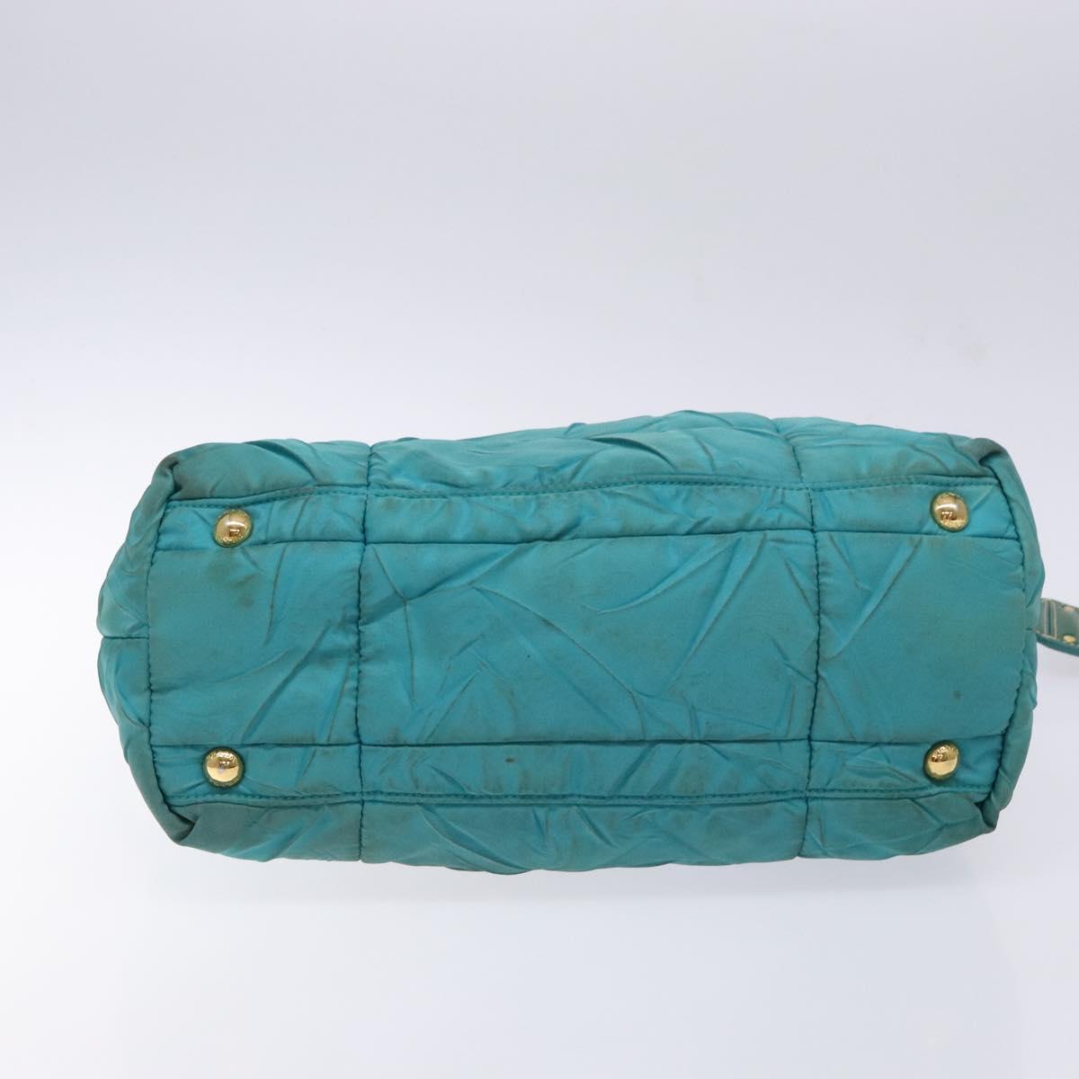 PRADA Shoulder Bag Nylon Blue Gold Auth 141518