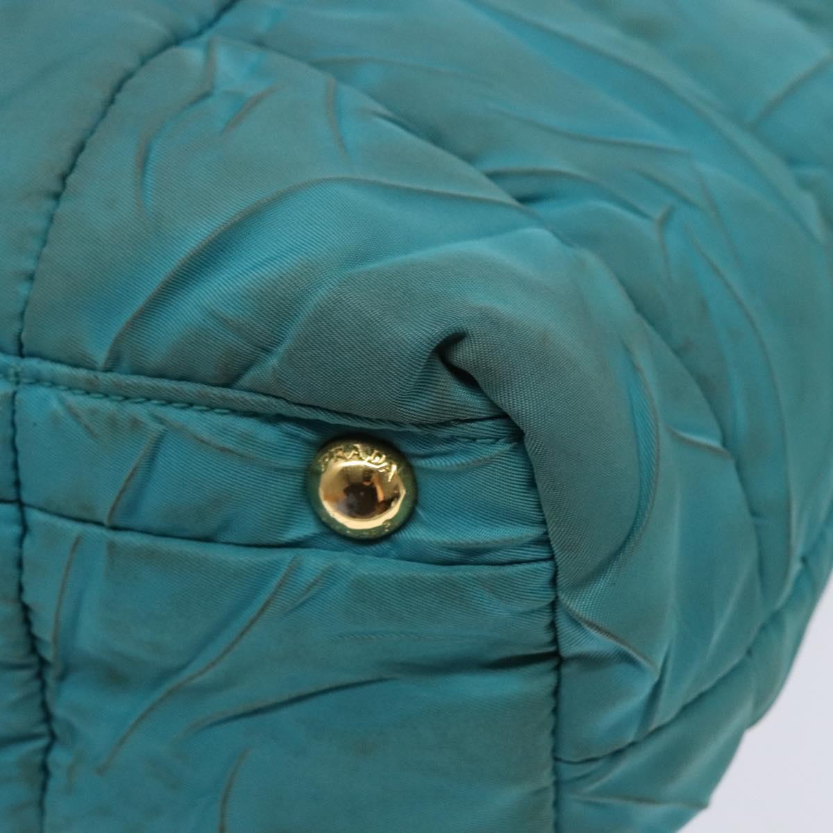 PRADA Shoulder Bag Nylon Blue Gold Auth 141518