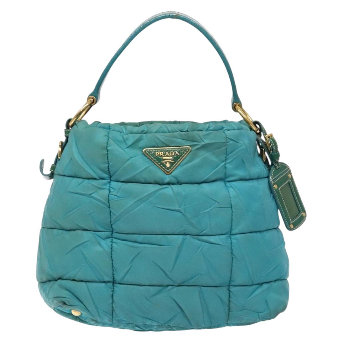 PRADA Shoulder Bag Nylon Blue Gold Auth 141518