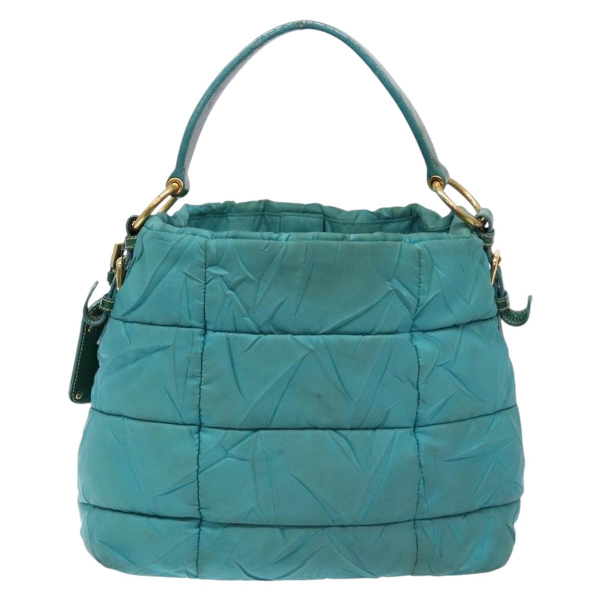 PRADA Shoulder Bag Nylon Blue Gold Auth 141518