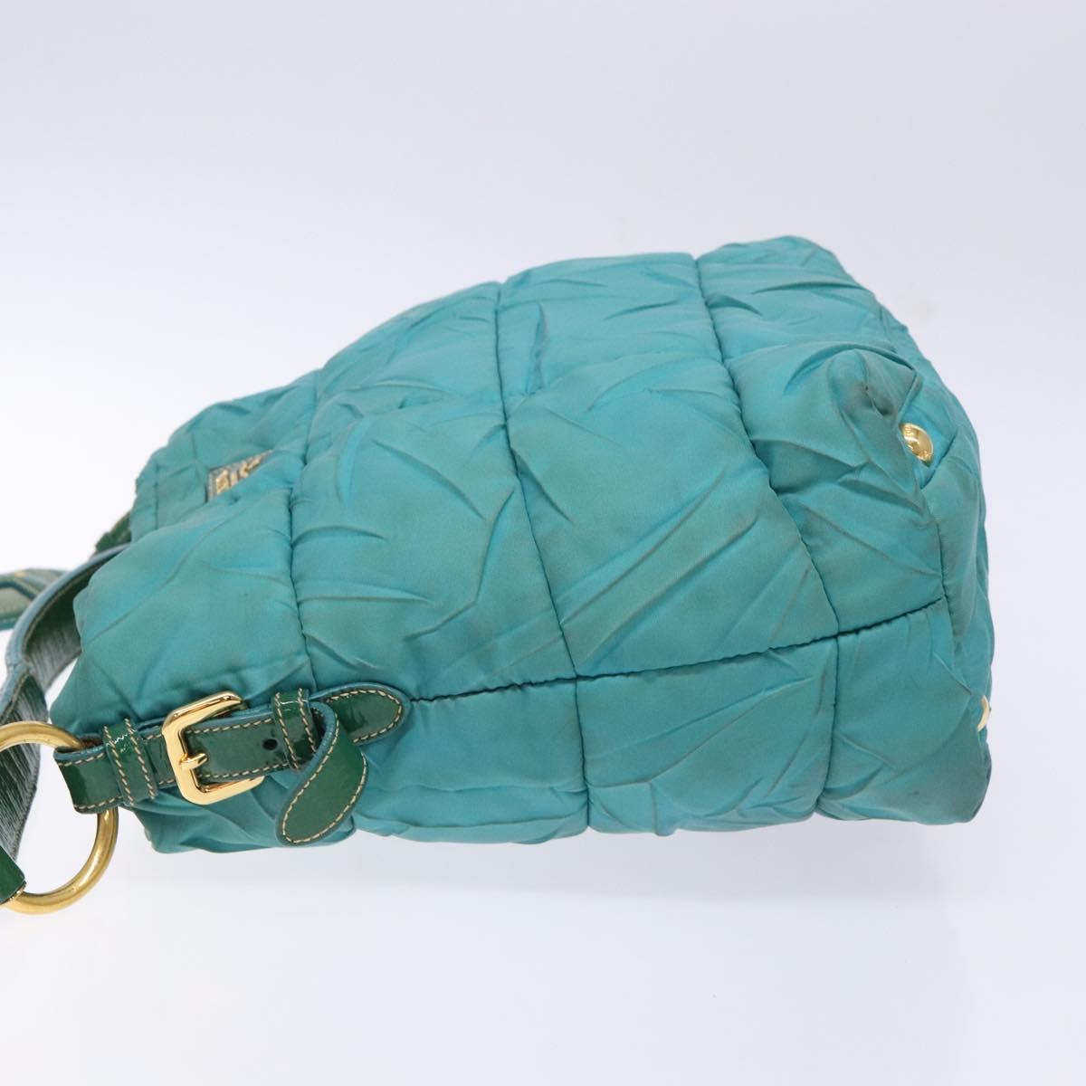 PRADA Shoulder Bag Nylon Blue Gold Auth 141518