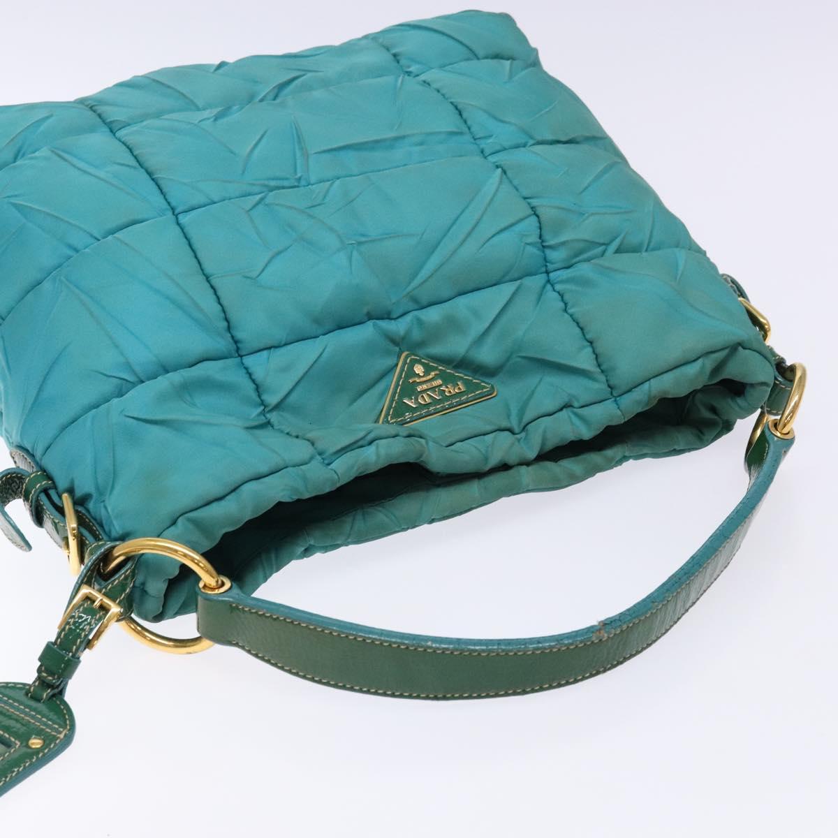 PRADA Shoulder Bag Nylon Blue Gold Auth 141518