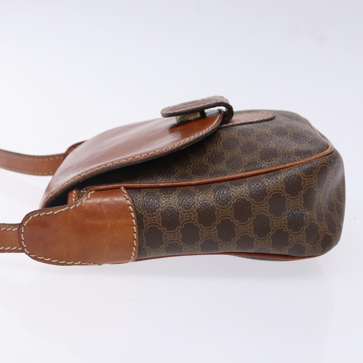 CELINE Macadam Canvas Shoulder Bag PVC Leather Brown Gold Auth 141524
