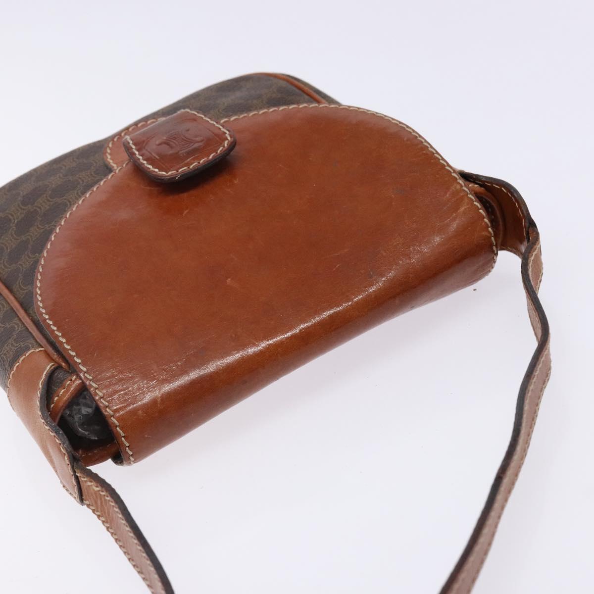 CELINE Macadam Canvas Shoulder Bag PVC Leather Brown Gold Auth 141524
