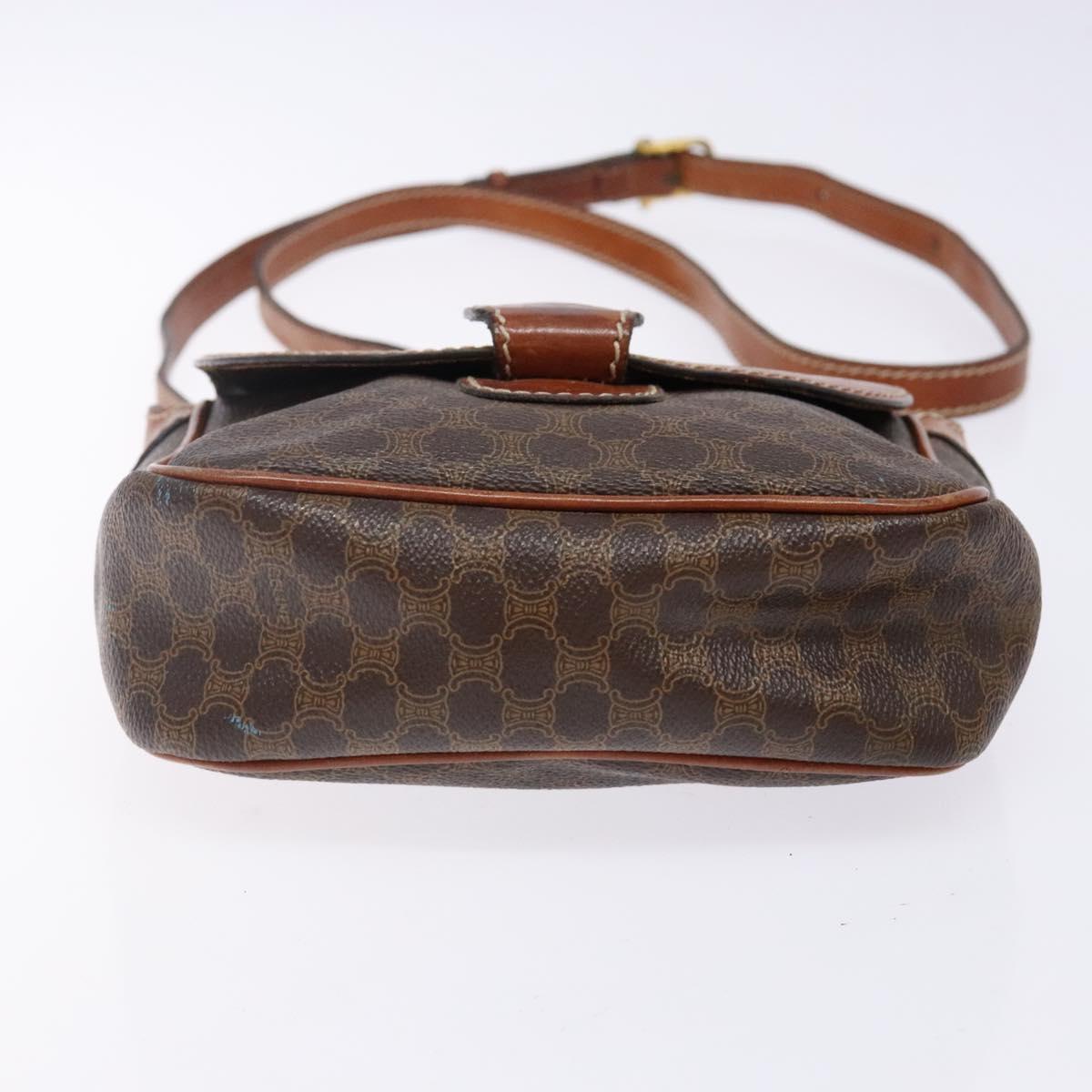 CELINE Macadam Canvas Shoulder Bag PVC Leather Brown Gold Auth 141524