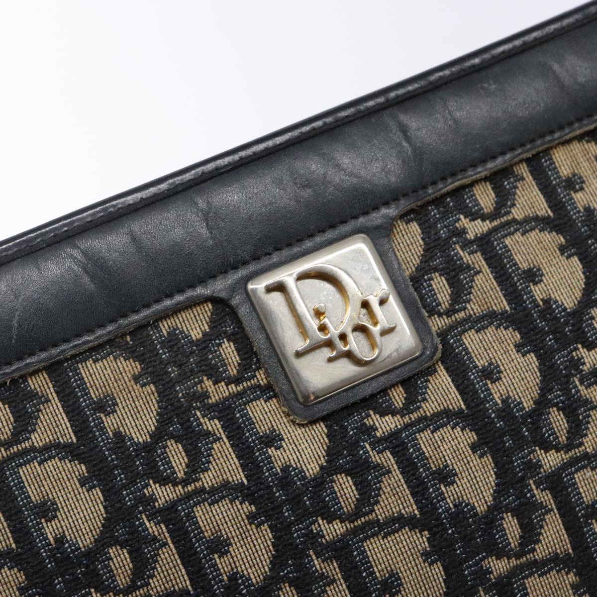 Christian Dior Trotter Canvas Shoulder Bag Navy Gold Auth 141525