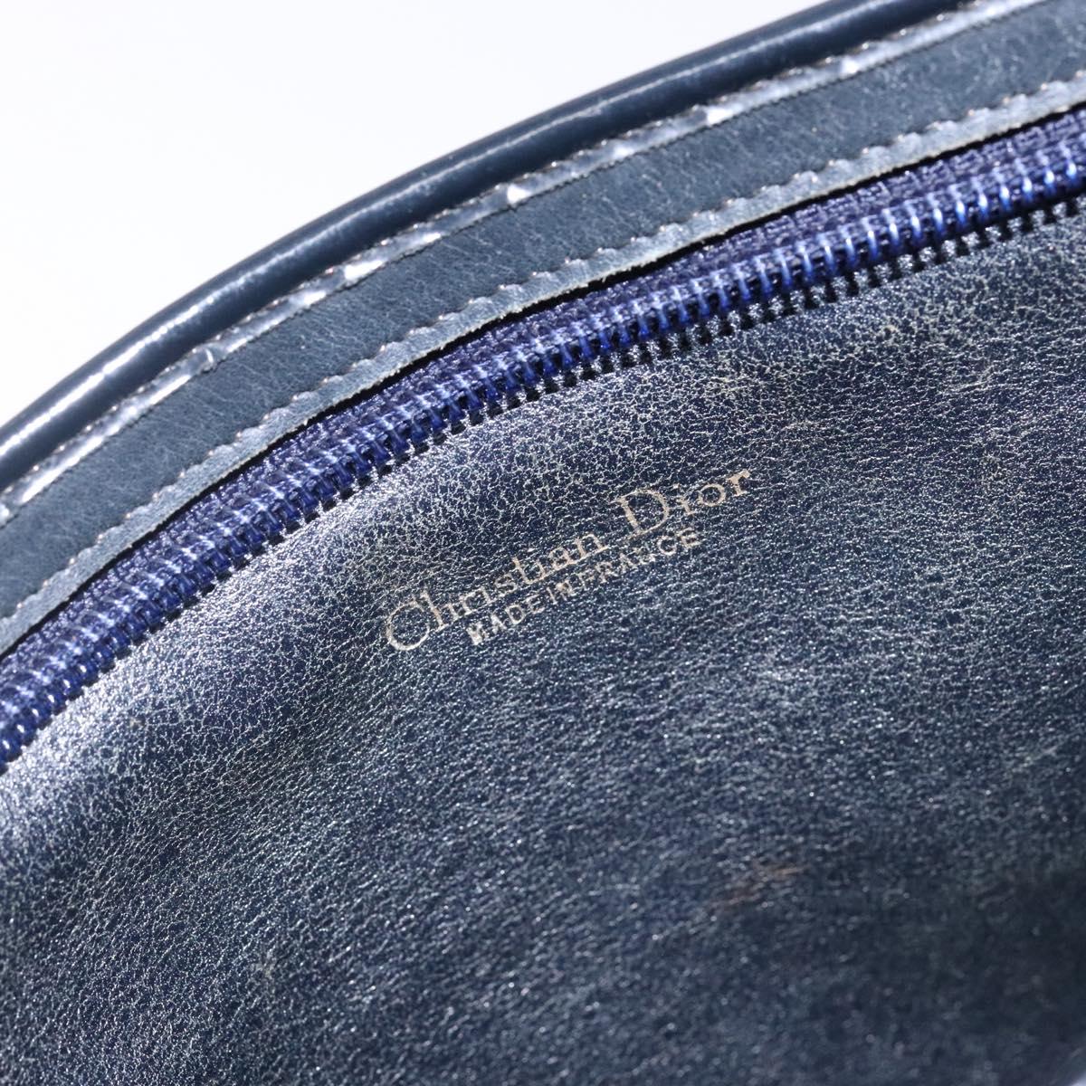 Christian Dior Trotter Canvas Shoulder Bag Navy Gold Auth 141525