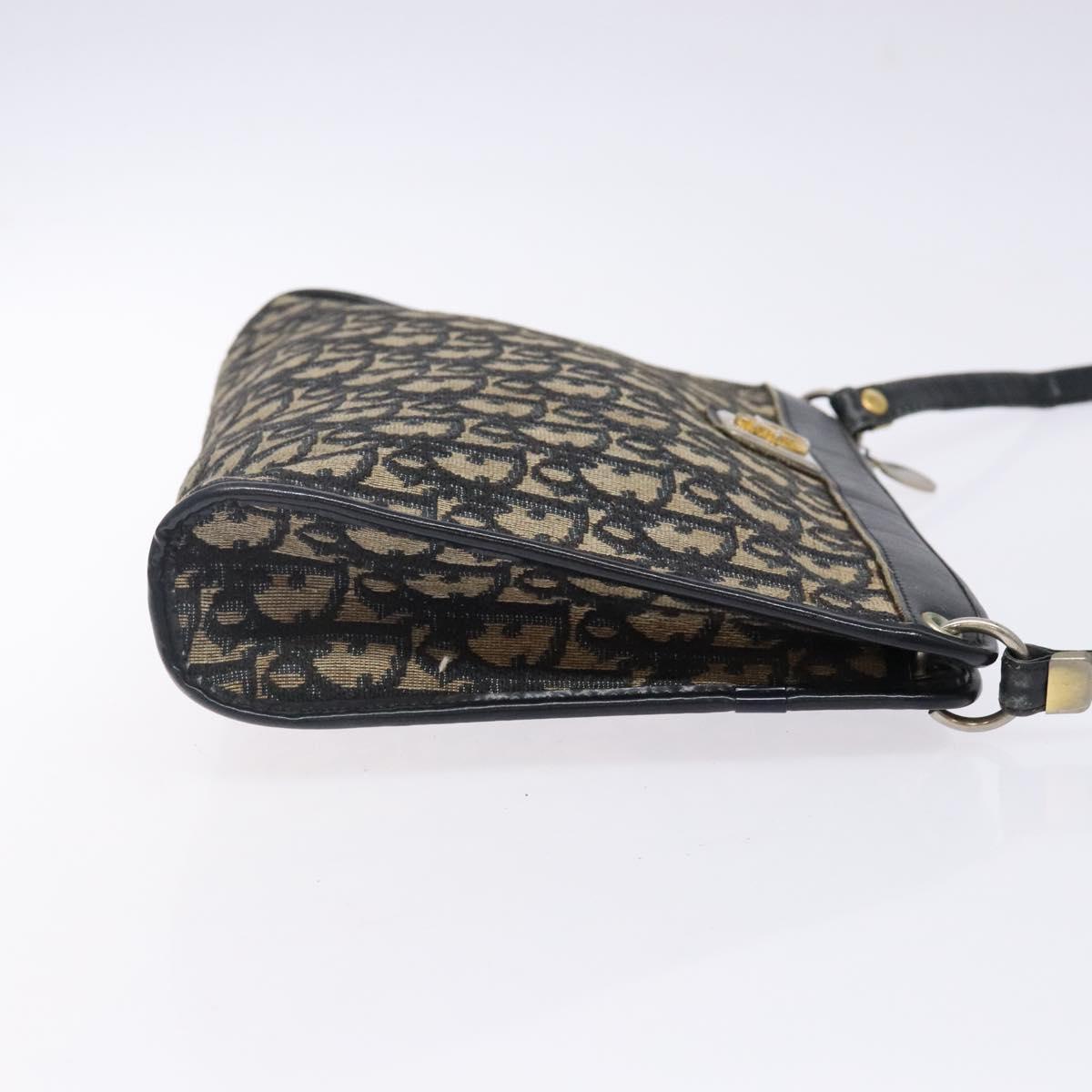 Christian Dior Trotter Canvas Shoulder Bag Navy Gold Auth 141525