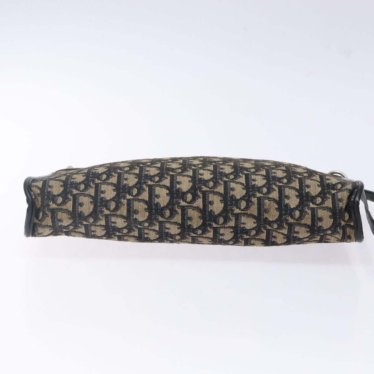 Christian Dior Trotter Canvas Shoulder Bag Navy Gold Auth 141525