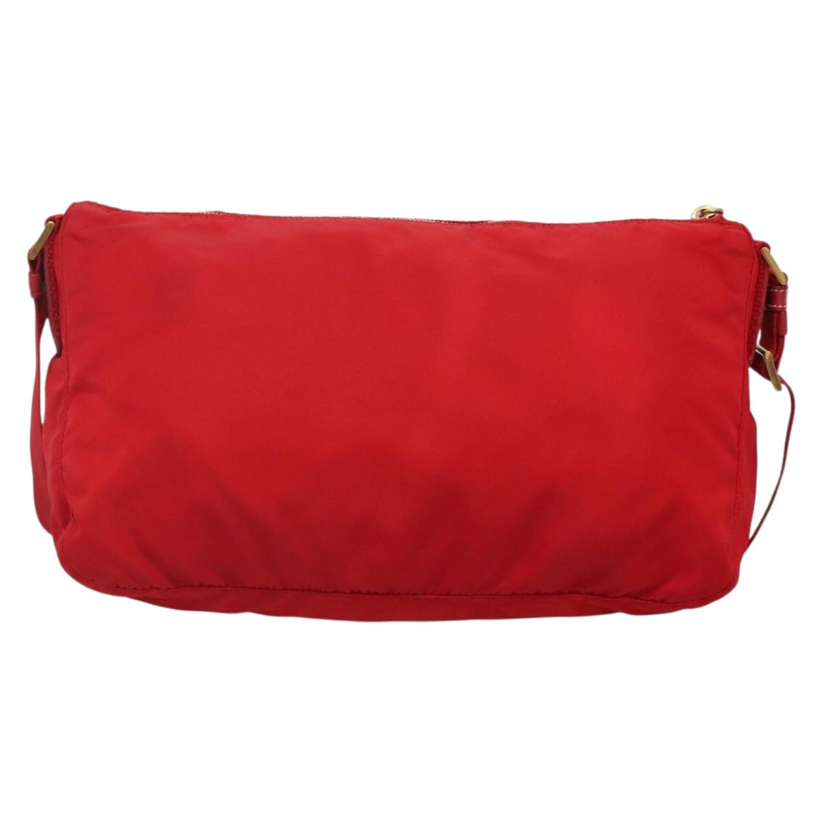 PRADA Shoulder Bag Nylon Red Gold Auth 141529