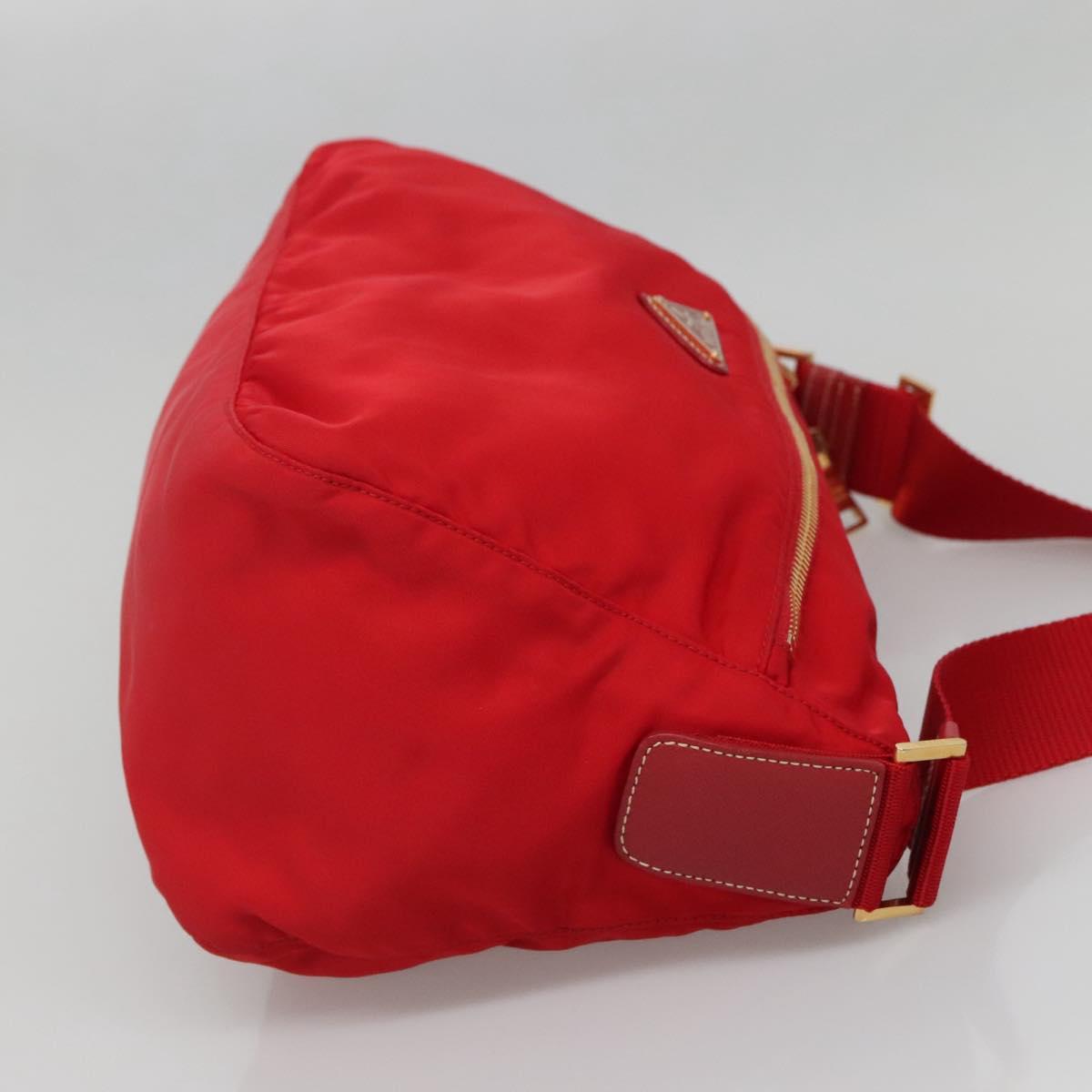 PRADA Shoulder Bag Nylon Red Gold Auth 141529