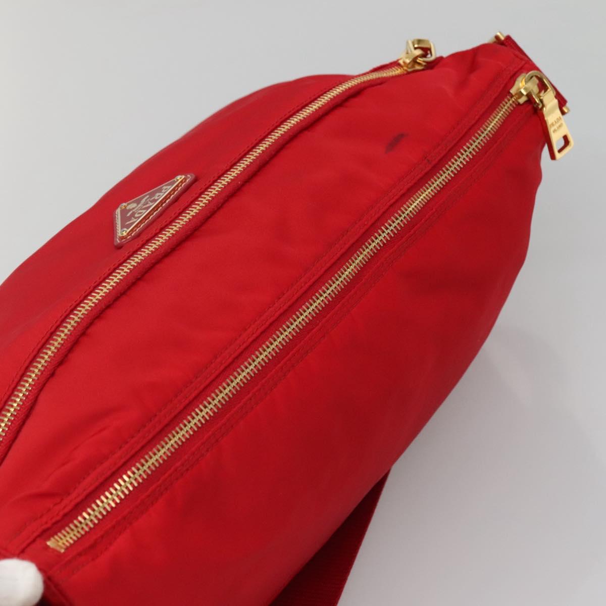 PRADA Shoulder Bag Nylon Red Gold Auth 141529