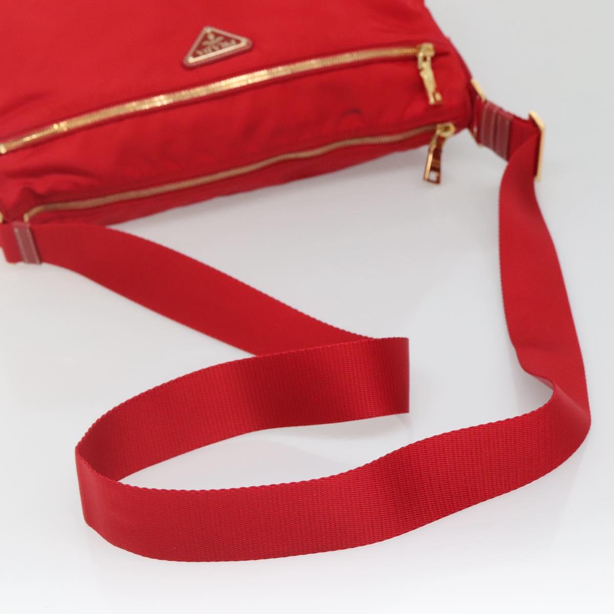 PRADA Shoulder Bag Nylon Red Gold Auth 141529