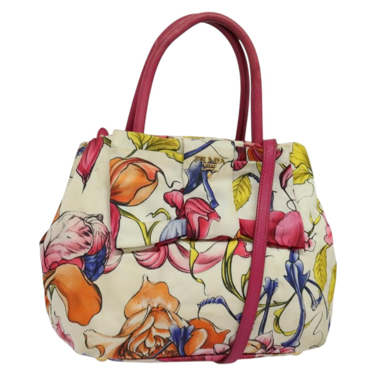 PRADA Hand Bag Nylon 2way White Gold Auth 141530