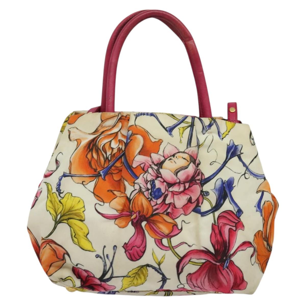 PRADA Hand Bag Nylon 2way White Gold Auth 141530