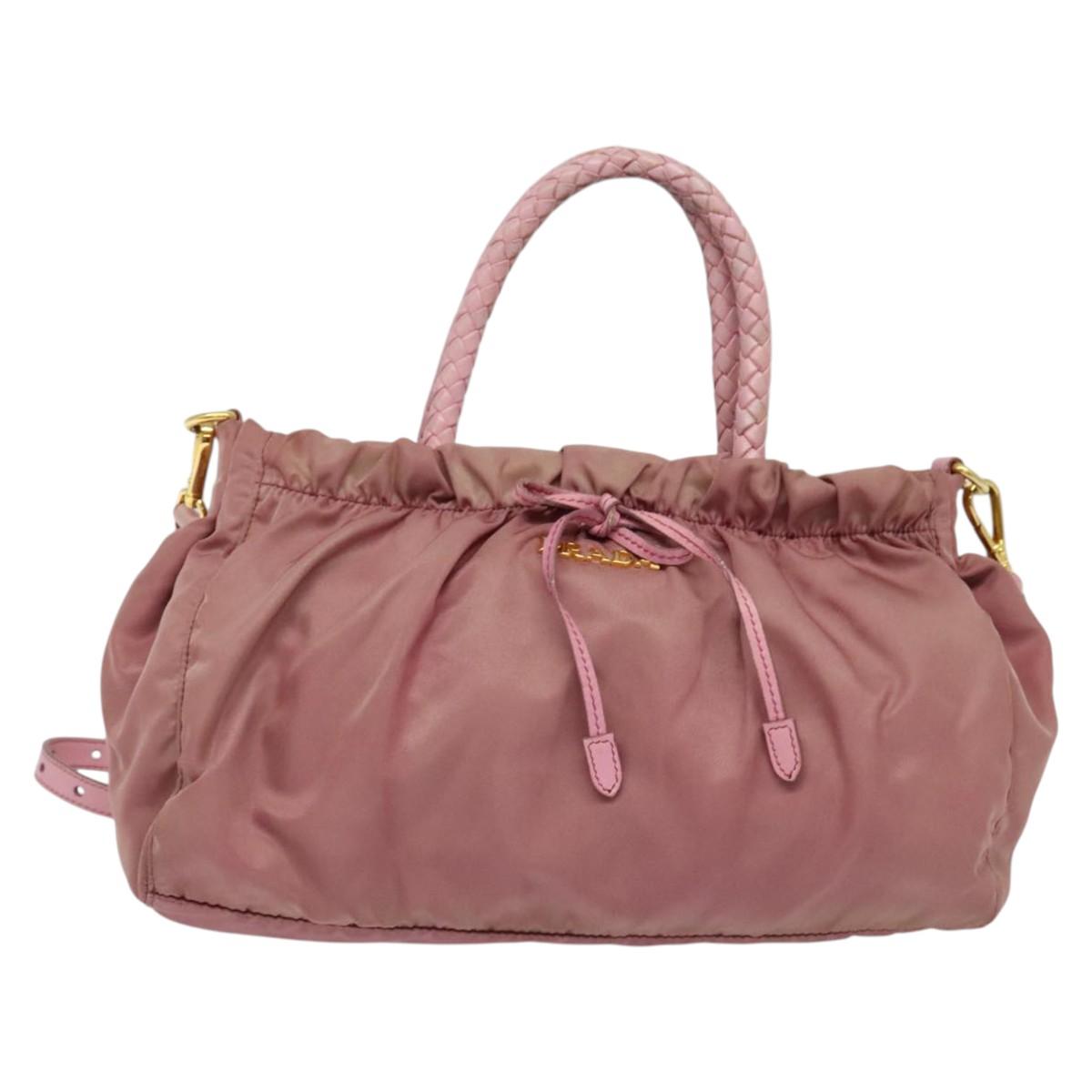 PRADA Hand Bag Nylon 2way Pink Gold Auth 141531