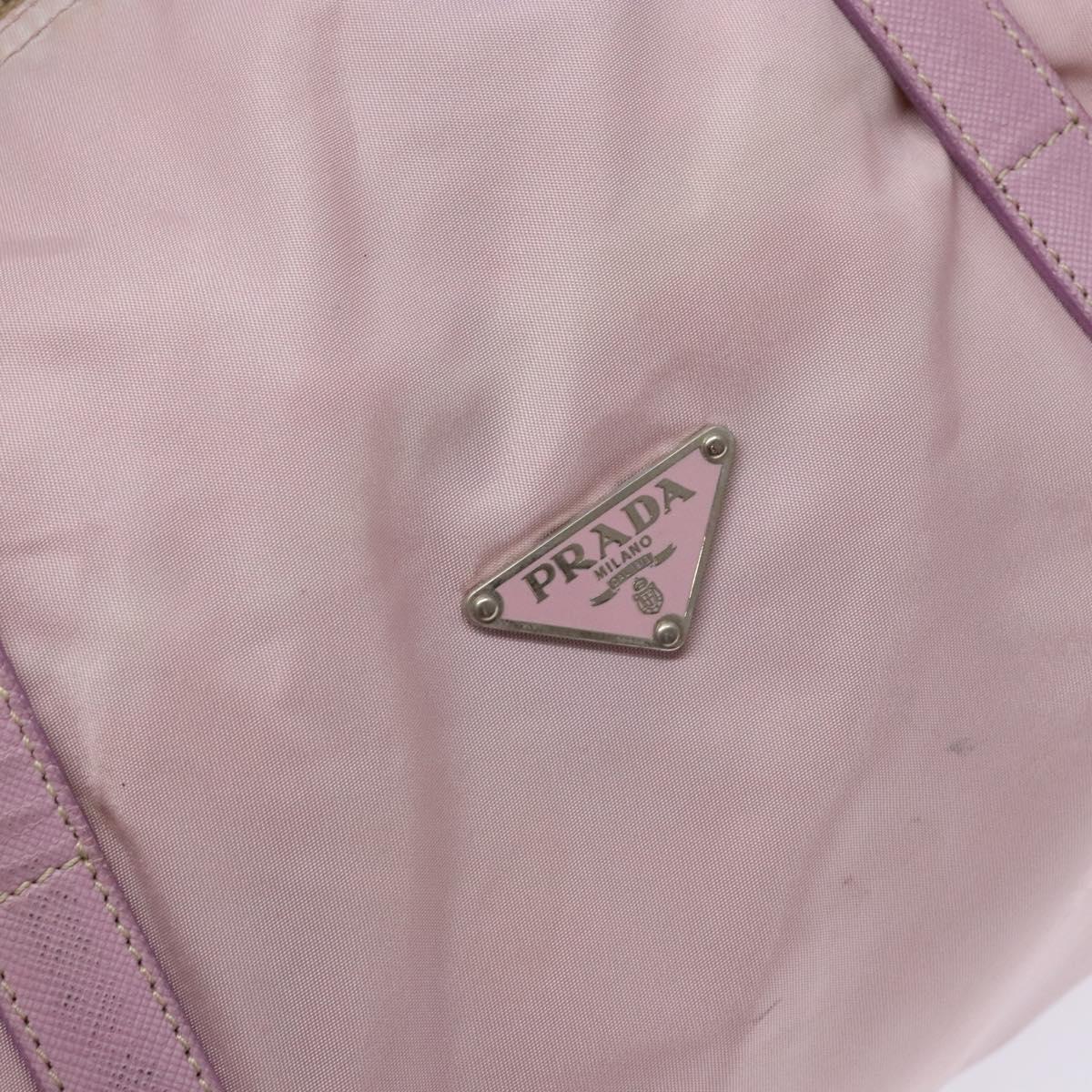PRADA Boston Bag Nylon Pink Silver Auth 141532