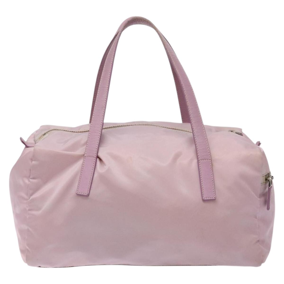 PRADA Boston Bag Nylon Pink Silver Auth 141532
