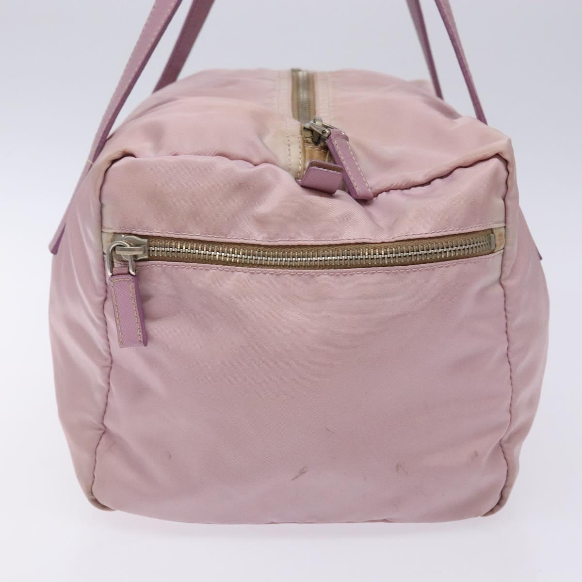 PRADA Boston Bag Nylon Pink Silver Auth 141532