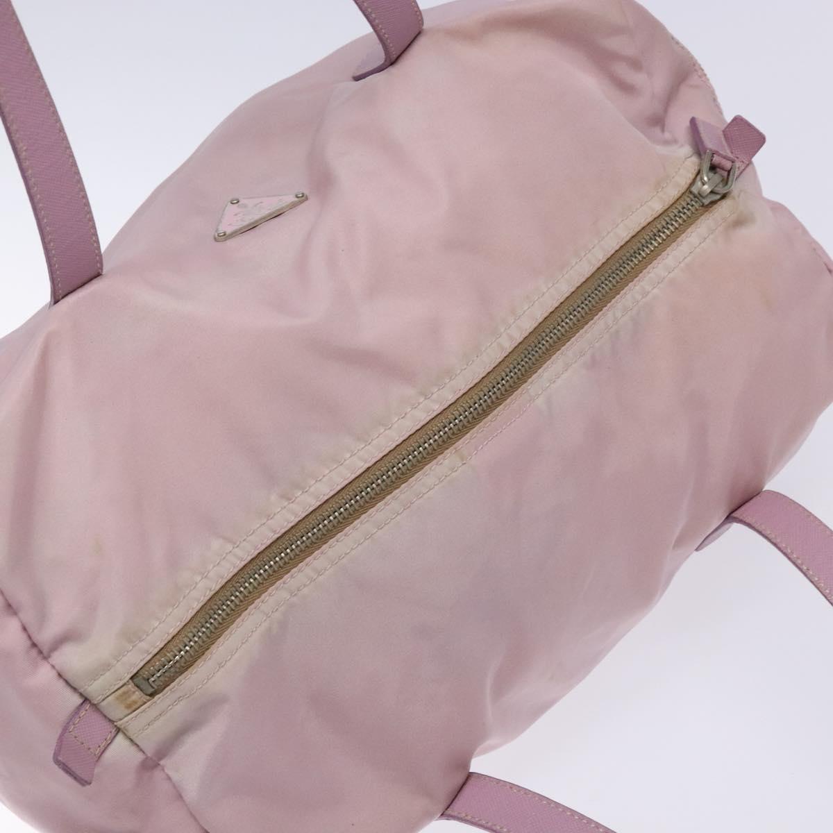 PRADA Boston Bag Nylon Pink Silver Auth 141532