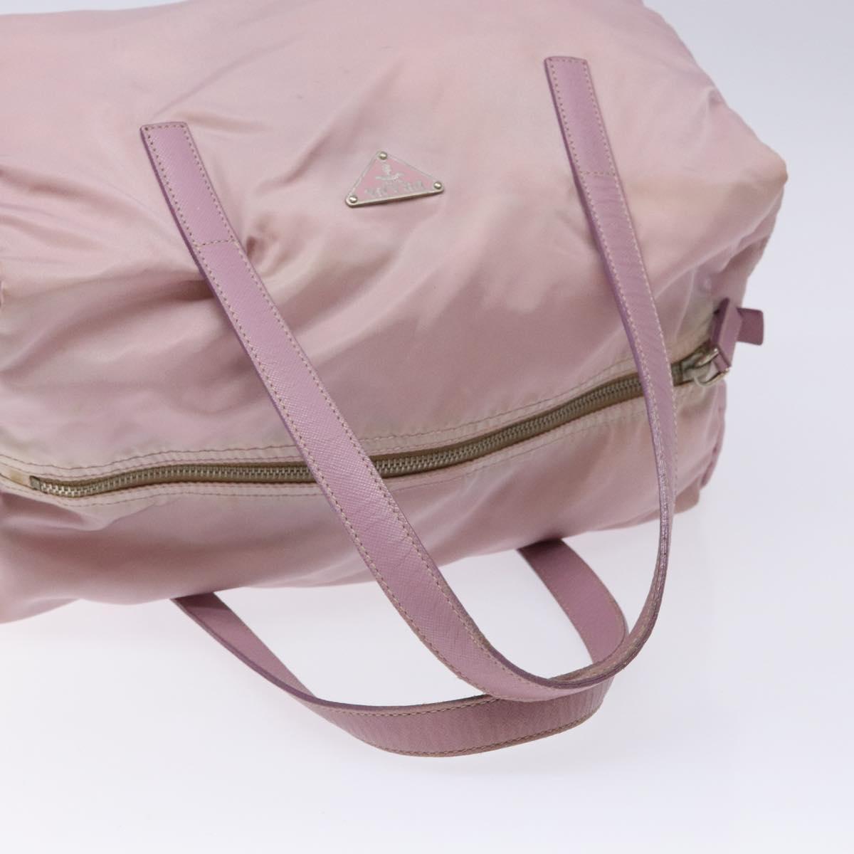 PRADA Boston Bag Nylon Pink Silver Auth 141532