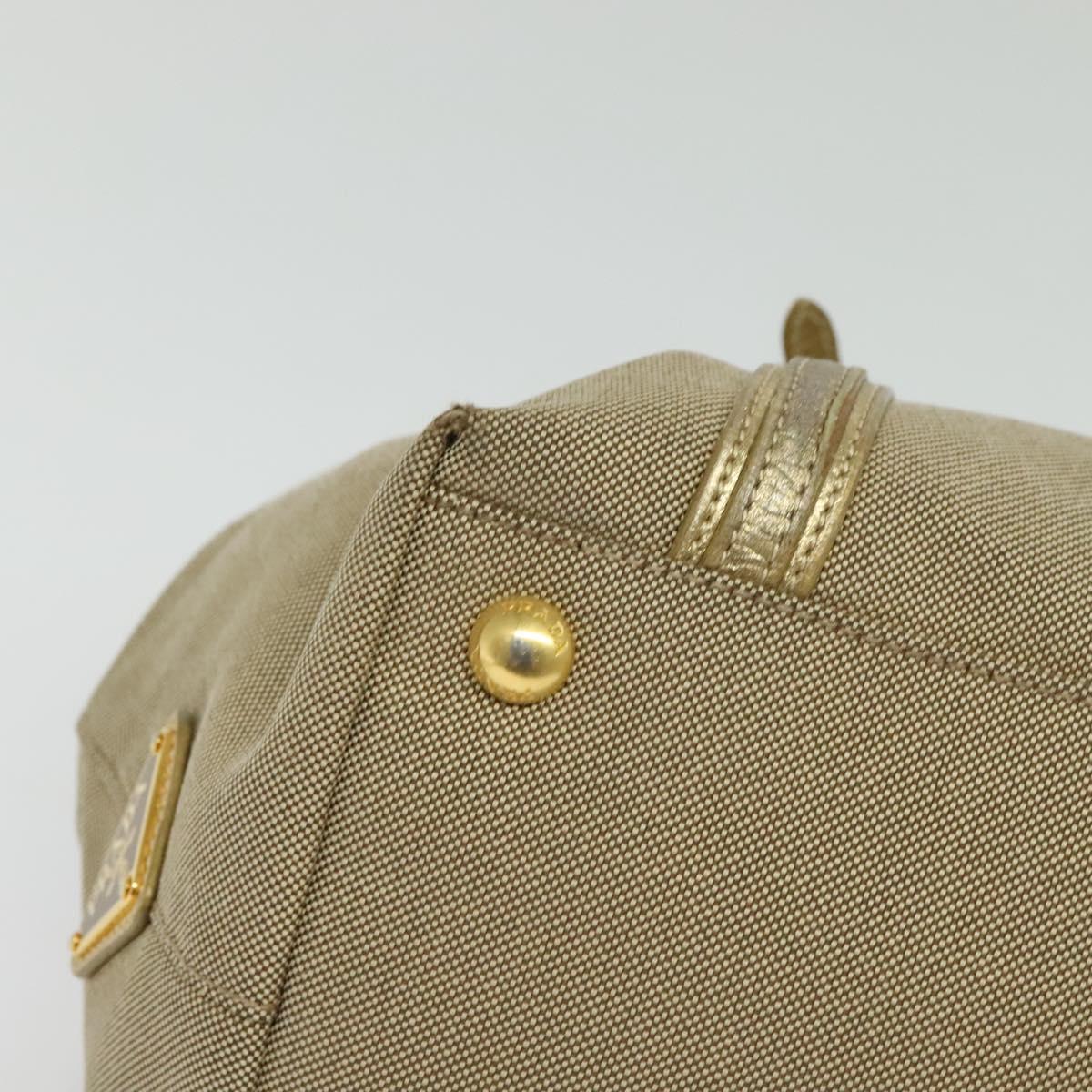 PRADA Logo jacquard Hand Bag Canvas 2way Beige Gold Auth 141533