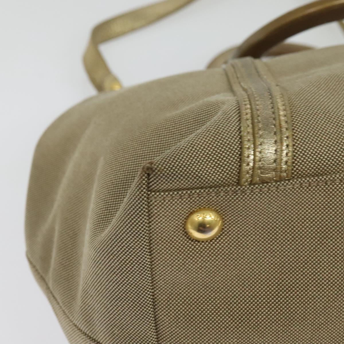 PRADA Logo jacquard Hand Bag Canvas 2way Beige Gold Auth 141533
