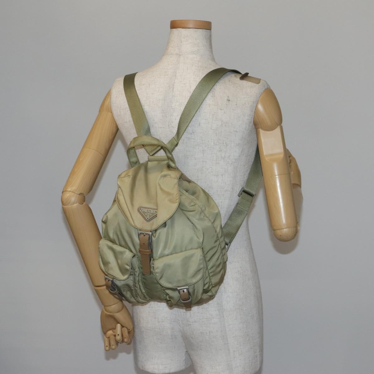 PRADA Backpack Nylon Beige Silver Auth 141598